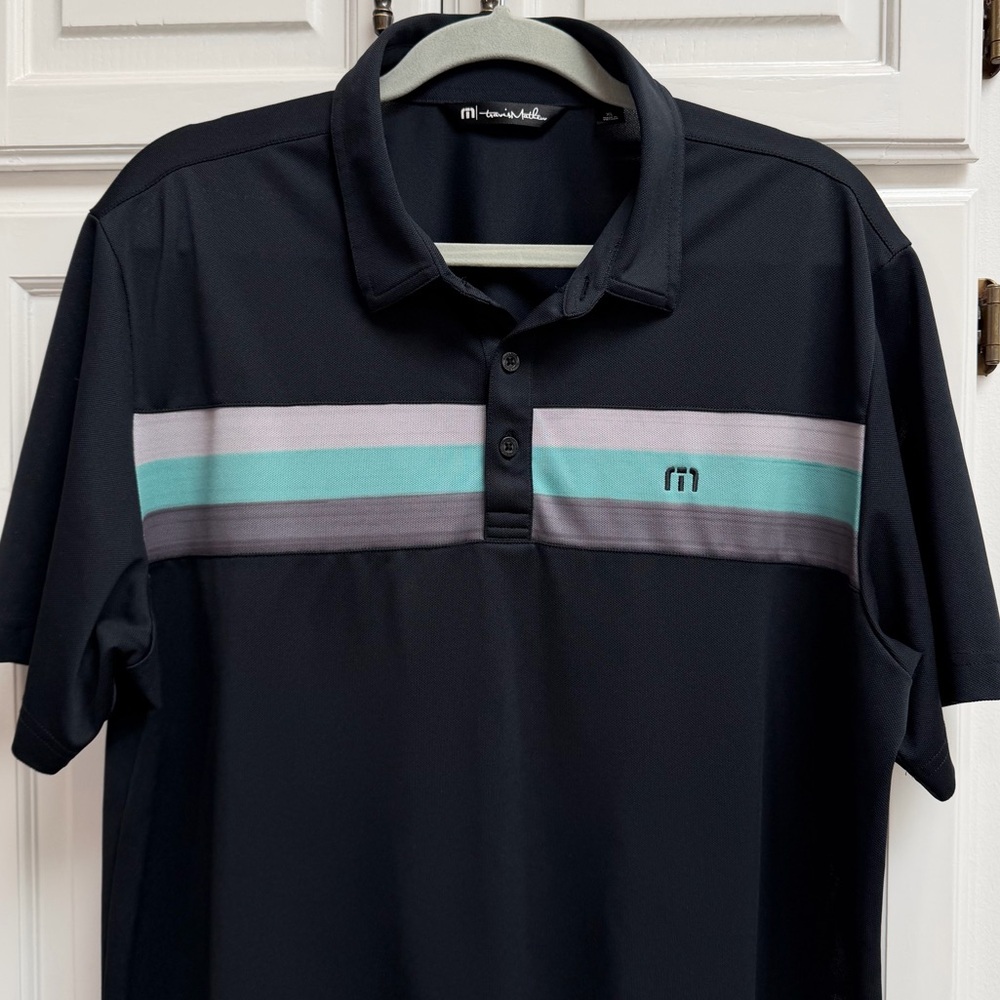 Travis Mathew Men’s Dogwood Golf Polo Shirt Black Aqua Blue Gray Size XL - Picture 4 of 11